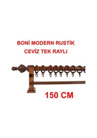 Resim Boni Modern Rustik Ahşap Rustik Perde Askısı Tek Raylı-ceviz 150 Cm Ceviz 