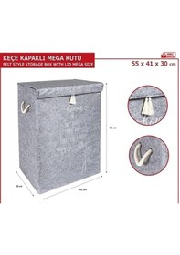 Resim Keçe Kapaklı Kirli Çamaşır Sepeti - Çok Amaçlı Saklama Kutusu Mega Hurç Gri 55 X 41 X 30 Cm Diğer 
