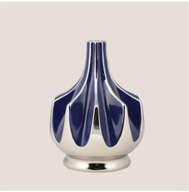 Resim Vitale Seramik Lacivert Gümüş Vazo 18 18 23 Cm Renkli 