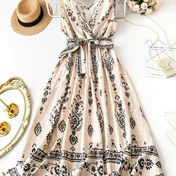 Resim Plus Beden, Plus Beden Çiçek Desenli Bağcıklı Elbise 