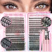 Resim 4 parça set 640/392/280 parça Kirpik Uzatma Kiti, Yapıştırıcı & Cımbız & Kirpik Fırçası ile, 9-16mm, Renkli Kirpikler, Karışık Uzunlukta Kirpikler, Zarif Hediye Seti Güzel Hediye, Düğün, Müzik Festivali, Şükran Günü 