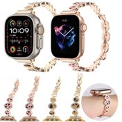 Resim iOS Uyumlu Watch Serisi 5 44mm Leopard Rhinestones Metal Zincir İzleme Bandı İçin 