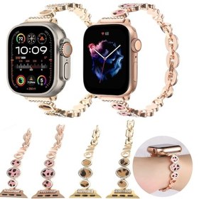 Resim iOS Uyumlu Watch Serisi 5 44mm Leopard Rhinestones Metal Zincir İzleme Bandı İçin 