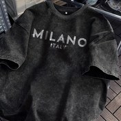 Resim Kadınlar için Rahat Yazlık T-Shirt - Parıldayan "Milano Italy" Baskısı, Kısa Kollu, Yuvarlak Yaka, Açık Mavi, Polyester Karışımı, Makinede Yıkanabilir, Günlük Giyim | Trendy Rahat Üst | Pürüzsüz Dokulu 