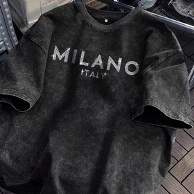 Resim Kadınlar için Rahat Yazlık T-Shirt - Parıldayan "Milano Italy" Baskısı, Kısa Kollu, Yuvarlak Yaka, Açık Mavi, Polyester Karışımı, Makinede Yıkanabilir, Günlük Giyim | Trendy Rahat Üst | Pürüzsüz Dokulu 