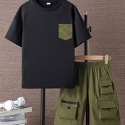 Resim 2'li Erkek Çocuk Moda Günlük Tişört ve İş Şort Takımı 