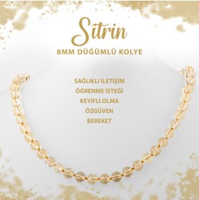 Resim Deniz Doğal Taş Sertifikalı Sitrin 8 Mm Düğümlü Doğal Taş Kolye 