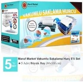 Resim Beyyine Home Vakumlu Saklama Poşet Seti 5'li 80x100cm Büyük Boy Yastık Kışlık Elbise Battaniye Ve Yorgan Hurç (5 ADET) 