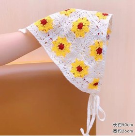 Resim synshop Örgü Üçgen Bandana Sarı Krem Saç Bandı Kadın Genç Kız Çocuk Yazlık Bohem Vintage Kore Tarzı Ayçiçek 