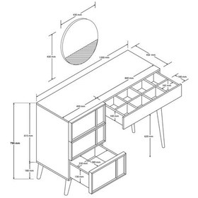 Resim 2250 Rose Aynalı Ahşap Ayaklı Mdf Çerçeveli Makyaj Masası Beyaz 