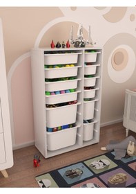 Resim Rine 12 Sepetli Çok Amaçlı Oyuncak Dolabı Beyaz Beyaz 