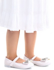 Resim Kiko Kids Bowtie Papyon Taşlı Cırtlı Kız Çocuk Babet Ayakkabı 