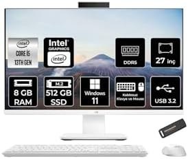 Resim ASUS V470 i5 13420H 8GB 512GB SSD 27" FHD 100Hz W11P All in One Bilgisayar Beyaz & PER4 USB Bellek 