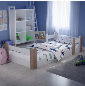 Resim Tuliplife Montessori Karyola Beyaz Açık Ceviz 90x190 Yatak Uyumlu Oval Kesim Çocuk Yatağı 