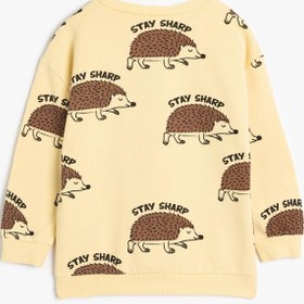 Resim Erkek Bebek Sweatshirt Uzun Kollu Bisiklet Yaka Kirpi Baskılı Şardonlu Pamuklu 