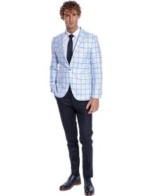 Resim Wessi Kare Desenli Slim Fit Açık Mavi Erkek Ceket 001 