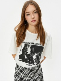 Resim Koton Baskılı Tişört Müzik Temalı Rahat Kalıp Pamuklu Kısa Kollu Bisiklet Yaka Ekru 4sal10088ık 4SAL10088IK010 Ekru 