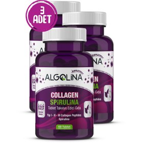 Resim Algolina Collagen+spirulina Tablet Takviye Edici Gıda -1260 Mg 60 Tablet-(kolajen Tip 123) (3 Adet) 