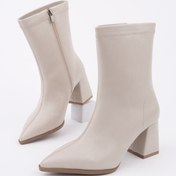 Resim Muggo Codi Sivri Burun Kalın Topuklu Fermuarlı Kadın Bot Ten 