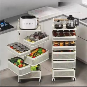 Resim 6 Katlı Metal Siyah Yana Açılır Sebze Meyve Sepeti Patates Soğan Sepeti Sebzelik Tekerlekli 1093-CN 