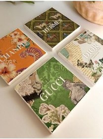 Resim Lüks Marka Temalı Taş Bardak Altlığı Seti (4’lü Set) 