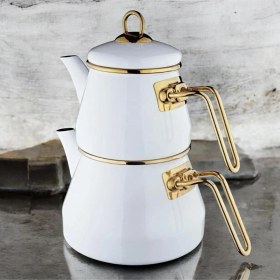 Resim Taşev Robin Emaye Çaydanlık Takımı Beyaz Beyaz 