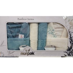 Resim Nurpak Bambu Aile Bornoz Seti Petrol Krem 