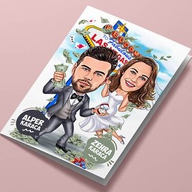 Resim Las Vegas'tak Zengin Çiftler Karikatürlü Tebrik Kartı 