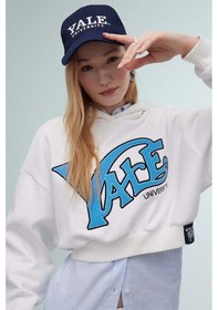 Resim DeFacto Coool Yale University Oversize Geniş Kalıp Kapüşonlu Crop Sweatshirt C3092AX24SPWT32 