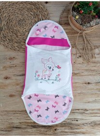 Resim Yenidoğan İlk Baharın Ceylanı Nakışlı Çıt Çıt Kapama Bebek Kundak Pembe 