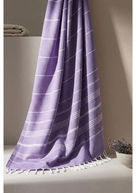 Resim Mika %100 Pamuk Peştemal Havlu 100x180 Cm Plaj Havlusu, Hamam Peştemali, Hızlı Kuruyan Hafif Banyo Havlusu Mor 