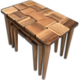 Resim Zigon Ilgz Kareli Tabla Kayın Retro Ayak Parlak Açık Ceviz Natüre Boya El Yapım 