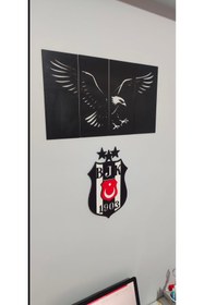 Resim lexi Beşiktaşlılara Özel Kartal Duvar Dekoru Siyah 4 Parça | Modern Pleksi Panel Tablo 96x54 cm 
