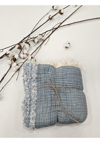 Resim Gidia Denim Mavi 7 Katlı Çift Taraflı Dolgulu Müslin Bebek - Çocuk Battaniyesi Pamuk 110 x 110 CM Mavi 