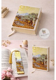 Resim Kitap Kılıfı Ve Metal Kitap Ayracı Seti Van Gogh Zeytin Ağaçları 