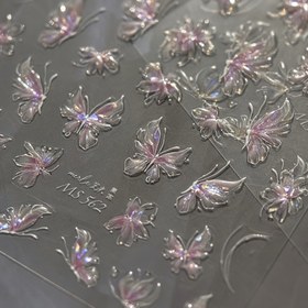 Resim 1 adet İridisent Aurora Kelebek Tırnak Sanatı Çıkartmaları - Kabartmalı, Kendinden Yapışkanlı, Parıldayan Pembe ve Beyaz Tasarımlar, Yarı Parlak Bitiş, DIY Manikürler için Mükemmel, Tırnak Çıkartmaları 