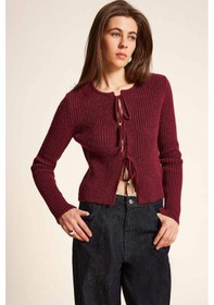 Resim DeFacto Regular Fit Bisiklet Yaka Bağlamalı Basic Düz Triko Bordo Hırka E6914AX25SPBR188 Bordo 