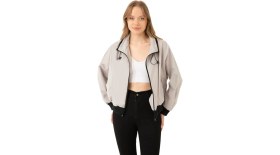Resim First Stops Spor Kadın Dik Yaka Su ve Rüzgar Geçirmez Oversize Crop Mevsimlik Yağmurluk Rüzgarlık 
