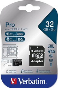 Resim Verbatim 32GB 90MB/S Micro SD Pro Class 10 UHS-I Hafıza Kartı 