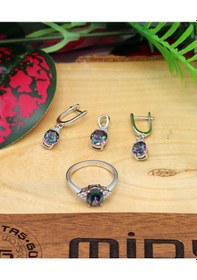 Resim Midyat Nurtaş Gümüş 201021907 Mistik Topaz Taşlı 925 Ayar Gümüş Üçlü Set 