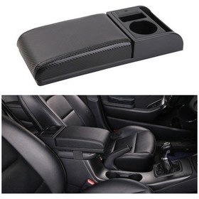 Resim Araba Çok Fonksiyonlu Çift Usb Kol Dayama Kutusu Güçlendirici Ped, Karbon Fiber Deri Düz Tip Black 