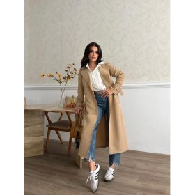 Resim Comstar Kadın Klasik Cepli Kuşaklı Trend Midi Taba Trençkot 