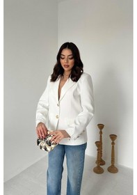 Resim Cemo Kadın Klasik Yaka Gold Düğme Detaylı Blazer Ceket Ekru 