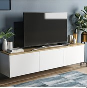 Resim Neon Tv Ünitesi Beyaz Safir Meşe Duvara Monte 