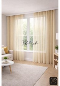 Resim Grek Dokulu Tül Perde Şampanya Tok Etek, Zarif Görünümkurşun Sarım Şampanya 