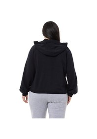 Resim Büyük Beden Kapüşonlu Fermuarlı Üç İplik Siyah Sweatshirt-siyah Siyah 