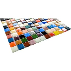 Resim MozaiKristaL Mutfak Tezgah Arası, Havuz, Banyo, Sauna, Spa, ve Yaşam Alanlarının Tüm Yüzeyleri İçin. 25X25MM Çok Renkli. 31,5X31,5CM. Fileli Cam Mozaik. ( 1 M2 Fiyatıdır ) 