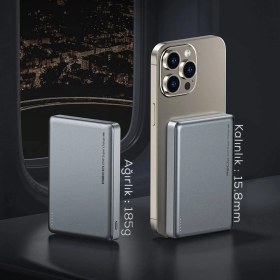 Resim Hızlı Şarj Özellikli Magsafe Powerbank Recci RPB-W26 Armor Serisi Ultra Ince PD20W 15W 10000MAH Gri 