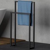 Resim AJU Havluluk Metal Ayaklı Askılık - Çift Katlı Havlu Kurutma Askısı - Banyo - Mutfak - Havuz Kenarı Mat 