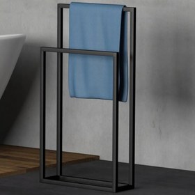 Resim AJU Havluluk Metal Ayaklı Askılık - Çift Katlı Havlu Kurutma Askısı - Banyo - Mutfak - Havuz Kenarı Mat 